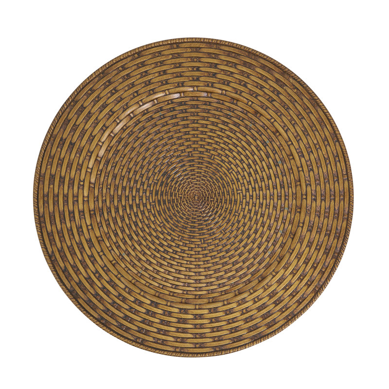 Brown Rustic Woven Look Faux Rattan Charger Plates 13" Round, Set Of 4 