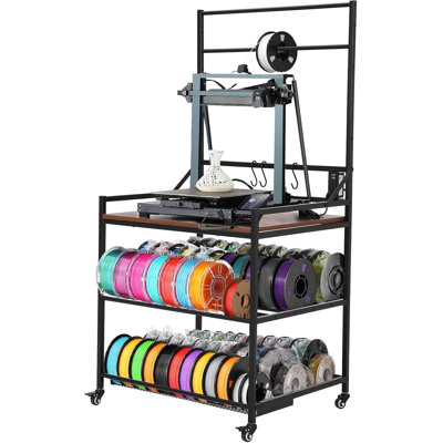 3D Printer Rack with Filament Storage, 3D Printer Table with Power Outlet, Rolling 3d Printing Stand Filament Organizer, Heavy Duty Shelf Hold Desk for ABS, PLA, TPU Filament Spools, Home Offices