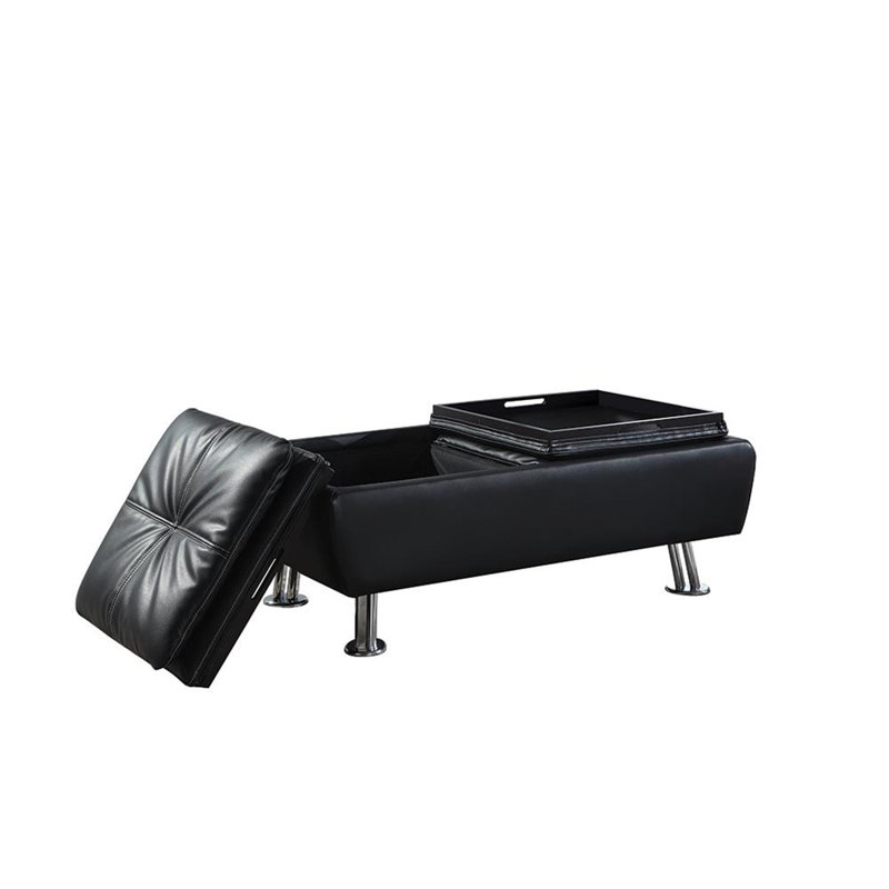 Repose-pieds de rangement rectangulaire touffeté 44,25" Adaya, Similicuir noir
