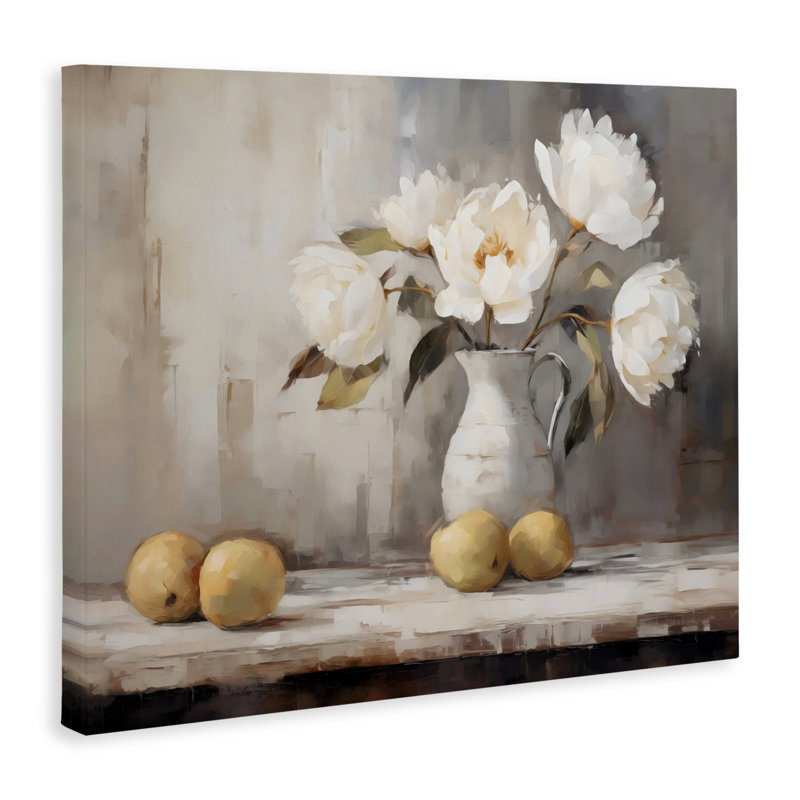 Vase de pivoines et de citrons, toile par LSR Creative Studio, H 30 po x l 40 po