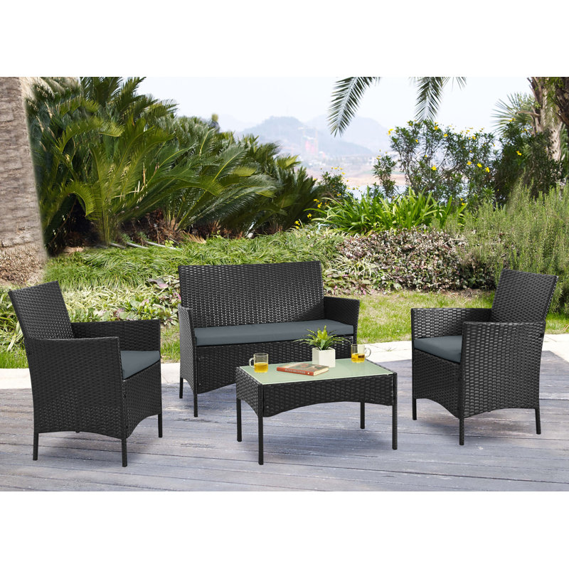 Imperia Modern 4-Person Patio Conversation Set with Polyester Cushions in Black and Gray, Gray