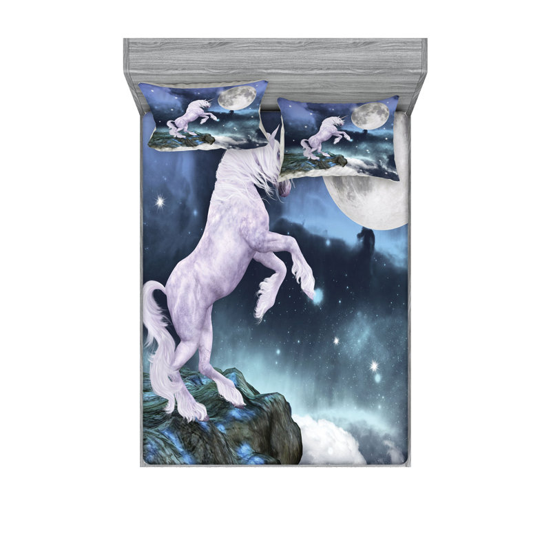 Drap-housse et coussin décoratif Ambesonne Unicorn, bleu lilas, Ensemble de draps pour très grand lit californien