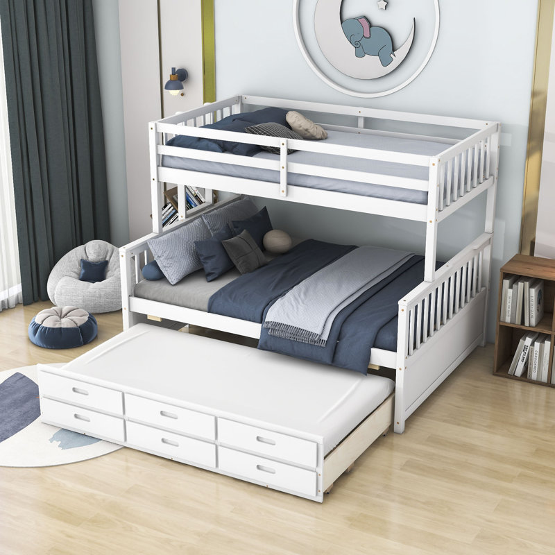 Figueredo Kids Twin Over Full Bunk Bed with Trundle with Drawers, White