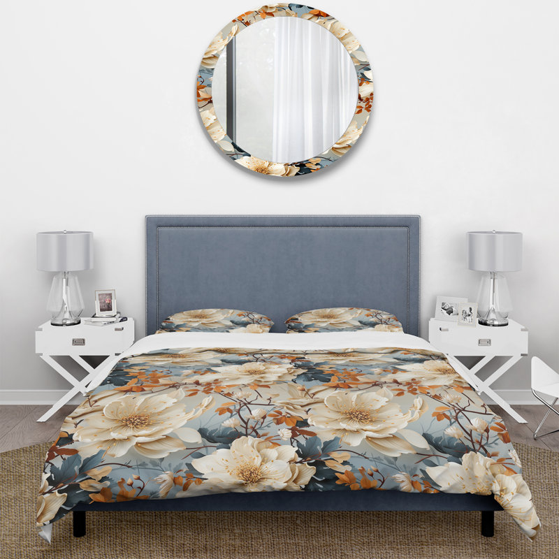 Ensemble de housse de couette à motif floral de couleur pastel, Housse de couette simple + 1 taie décorative stan