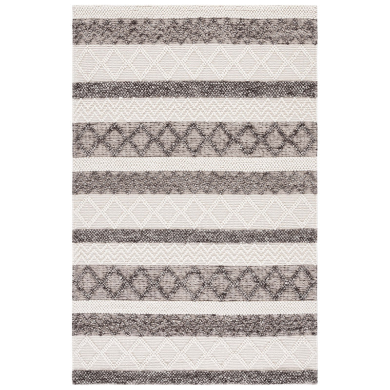 Tapis rayé en laine / coton tissé à la main Atousa, Rectangle 4pi x 6 pi