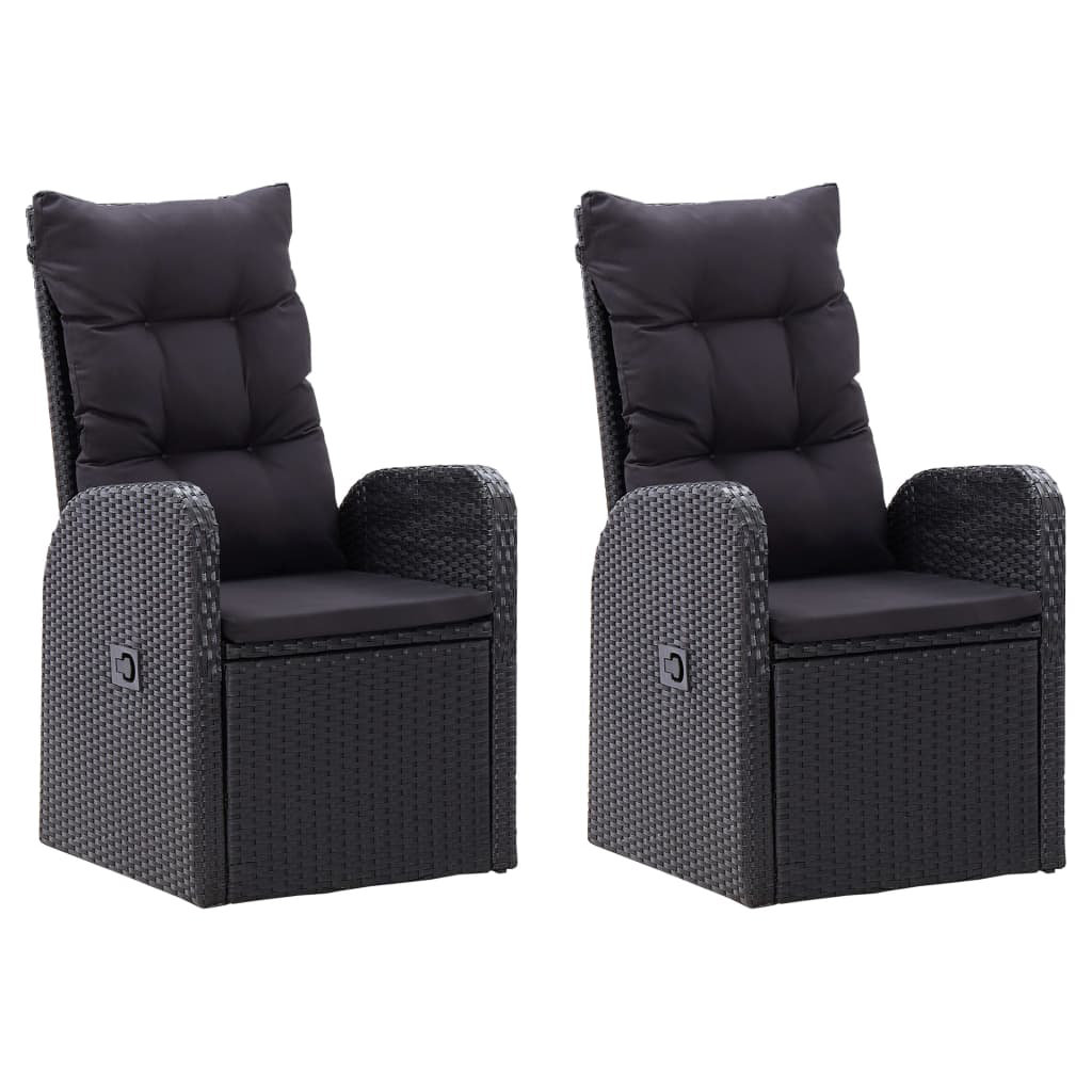 Latitude Run® Reclining Patio Chairs with Cushions Poly Rattan Black