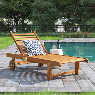 Malachi 74.75" Long Teak Single Chaise Lounge