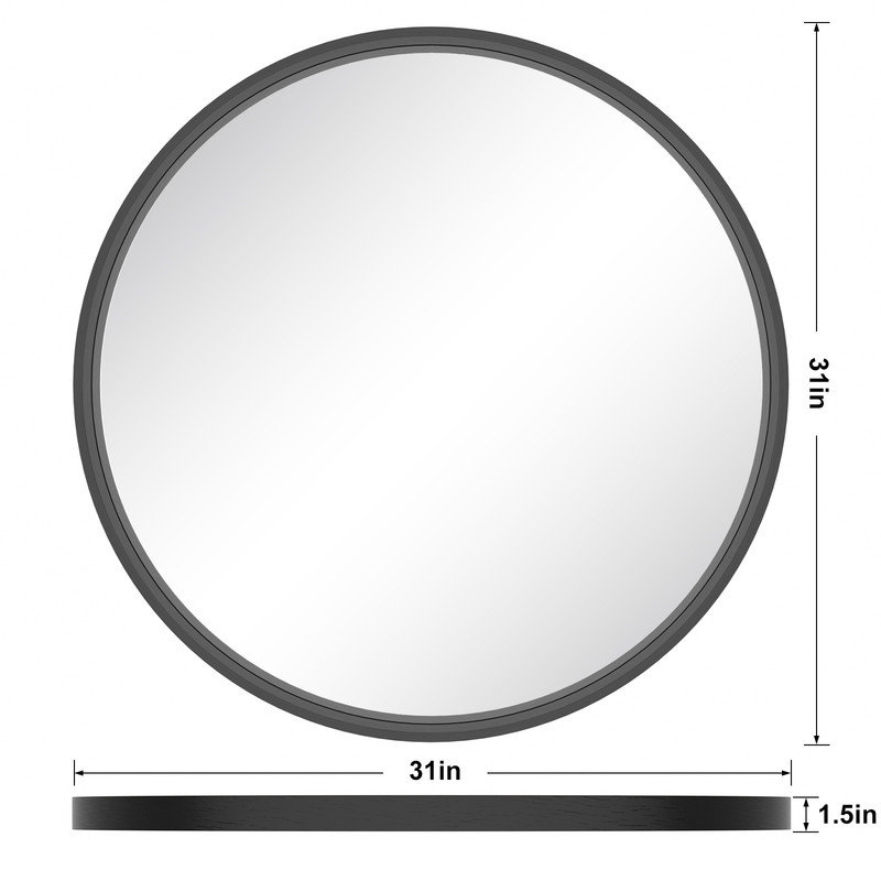 Karrina Accent Wood Round Mirror, Black, 31" x 31"