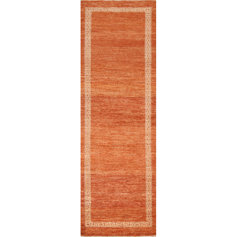 Orange Gabbeh  Wool Runner Rug 3x9