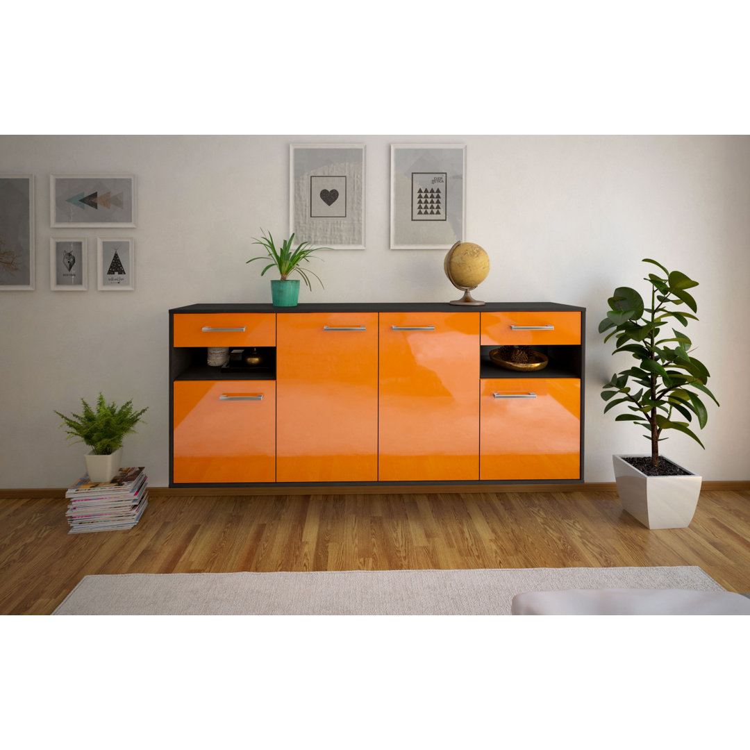 Sideboard Killeen, Farbe: Treibholz/Anthrazit, Fliegend/Metallgriffe, Größe: 180x79x35cm