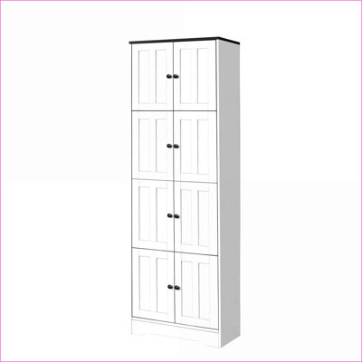 Cabinets Tall Storage with 8 Doors 4 Shelves, Modern Engineered Wood Snow White, 24x12.8x72.4 Inches | MDF | Modern