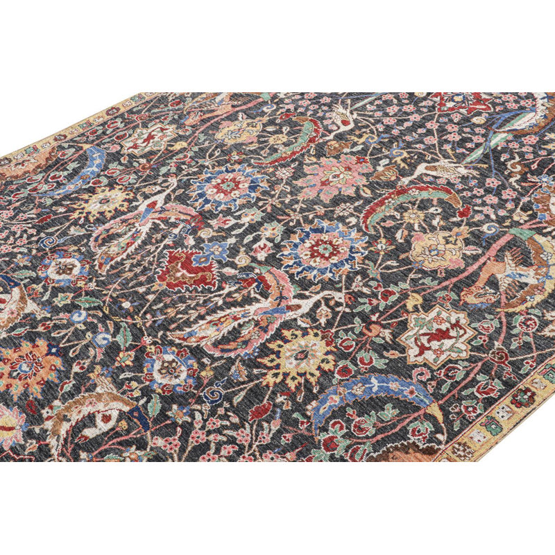 Rug & Kilim’S -Style Rug In Gray With Vibrant Floral Patterns, Square 4'