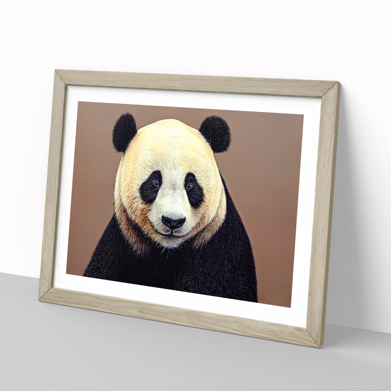 Fascinating Panda - Single Picture Frame Print, 46cm H x 64cm W x 2cm D, Oak Framed