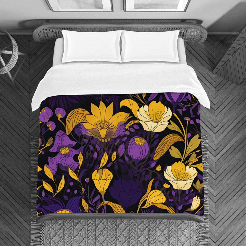 Machine Printed Duvet Cover, Twin Duvet Cover, Purple/Yellow