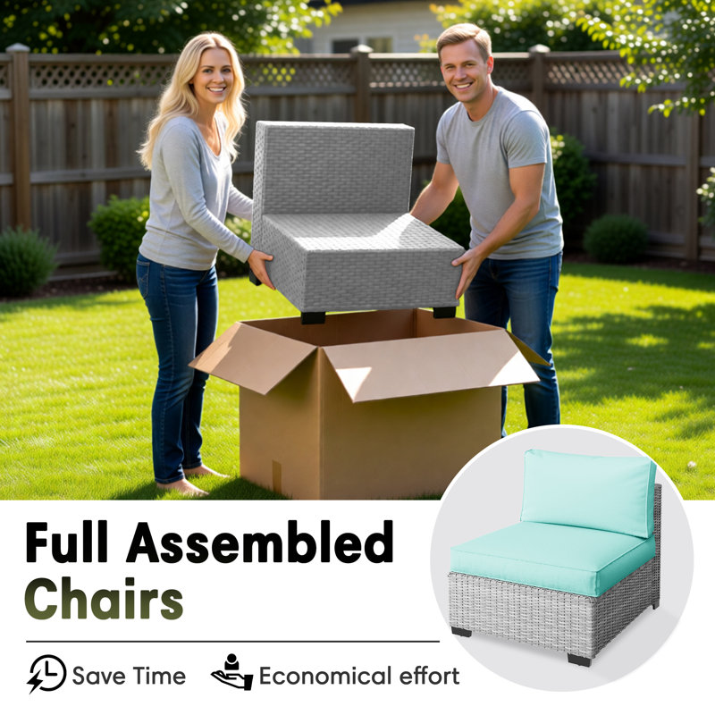 No-Assembly Chairs, 2-Person Patio Furniture Set Durable Wicker Outdoor Sectional Seating Group Outdoor Conversation Sofa With Fire Pit