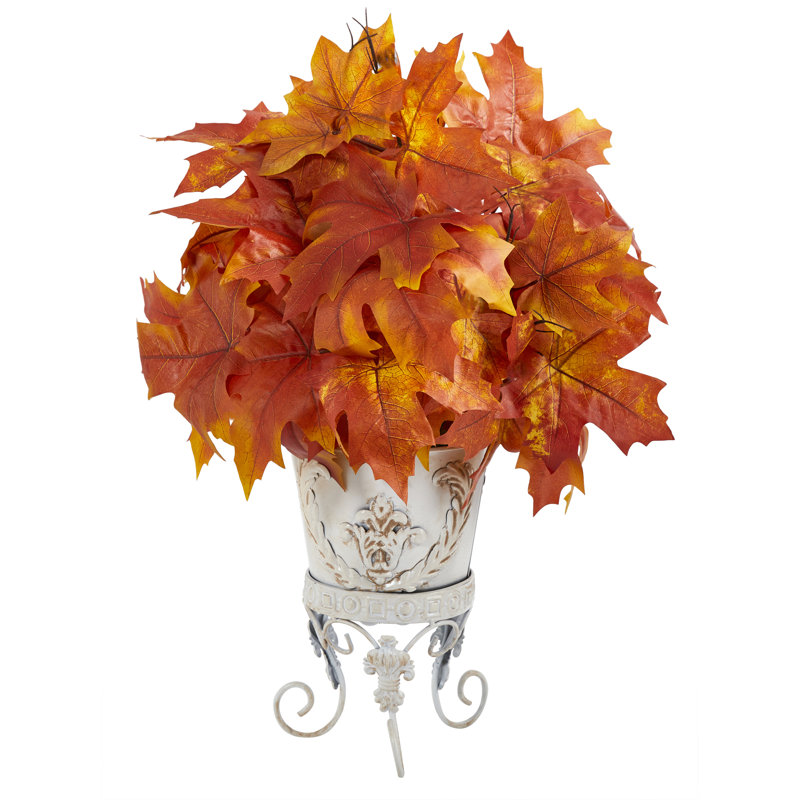 20'' Faux Maple Plant in Metal Planter, Orange