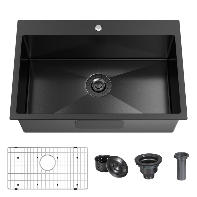 ForKitchen 28 x 18 Inch Black Drop In Stainless Steel Kitchen Sink