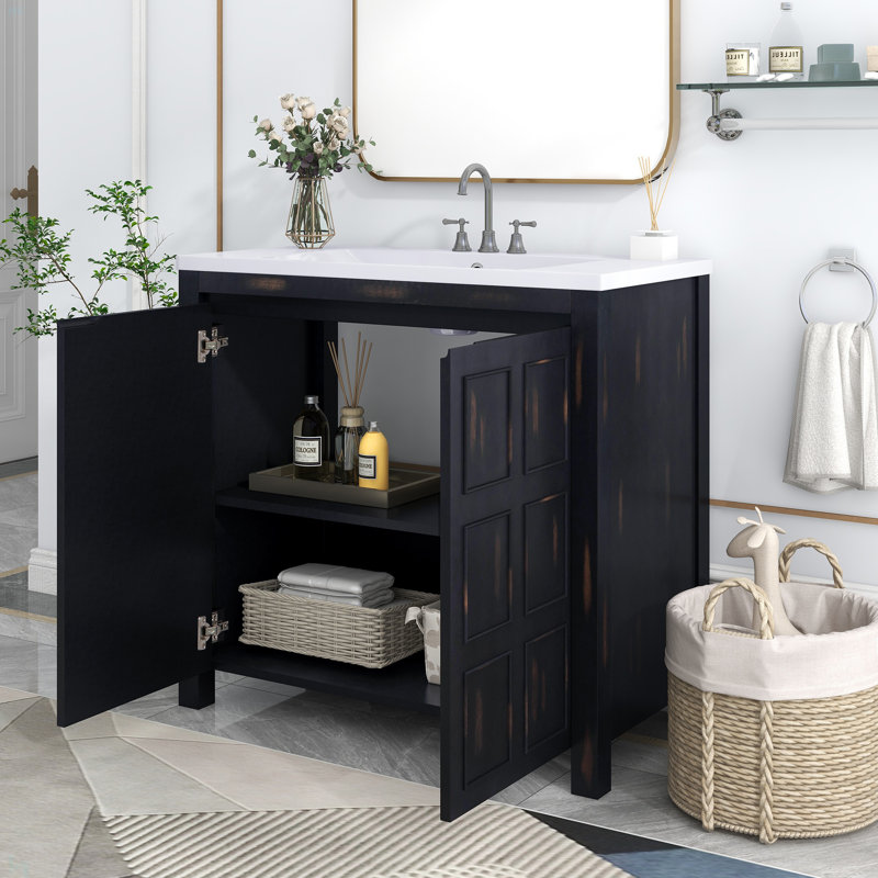 Organisateur de meuble-lavabo de salle de bain avec lavabo, ensemble d'armoire combinée, armoire de rangement pour salle de bain, espresso rétro
