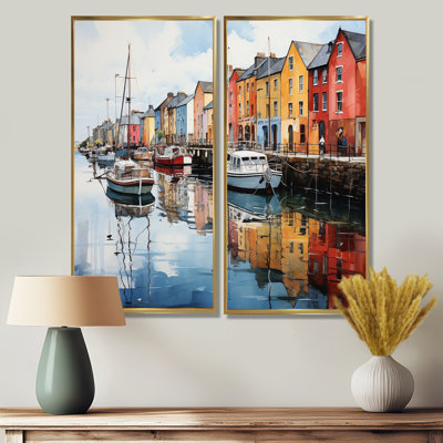 «Ireland Harbour Reflectionsan Acrylique II», art mural sur toile grand Irlande