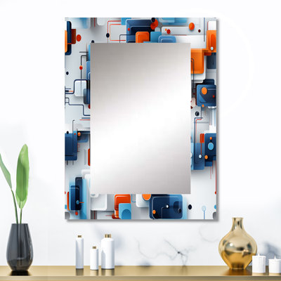Motif de Metropolis bleu - miroir géométrique unique, grand miroir mural moderne, impression d'art en métal
