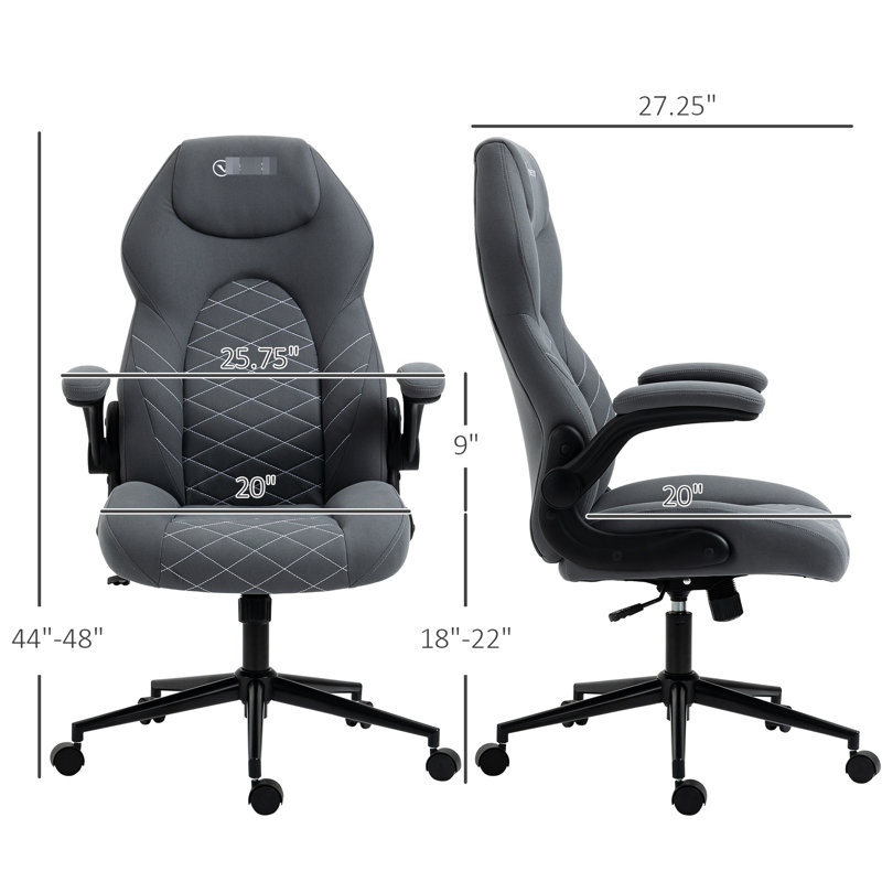 Chaise d'ordinateur, gris foncé, chaise longue confort gris avec réglage de l'inclinaison, hauteur réglable et soutien du dossier