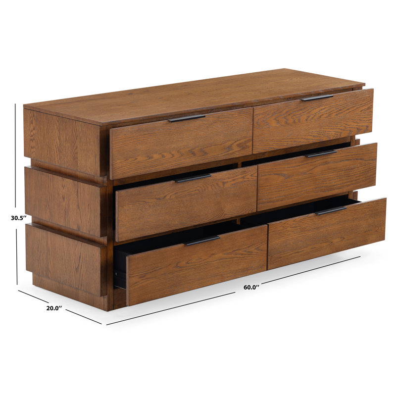 Titus 6 Drawer Stacked Dresser, Medium Oak