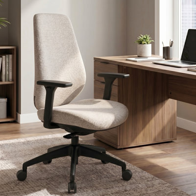 Chaise de bureau ergonomique en tissu avec profondeur d'assise réglable et accoudoirs 3D, chaise de direction à dossier haut pour bureaux modernes