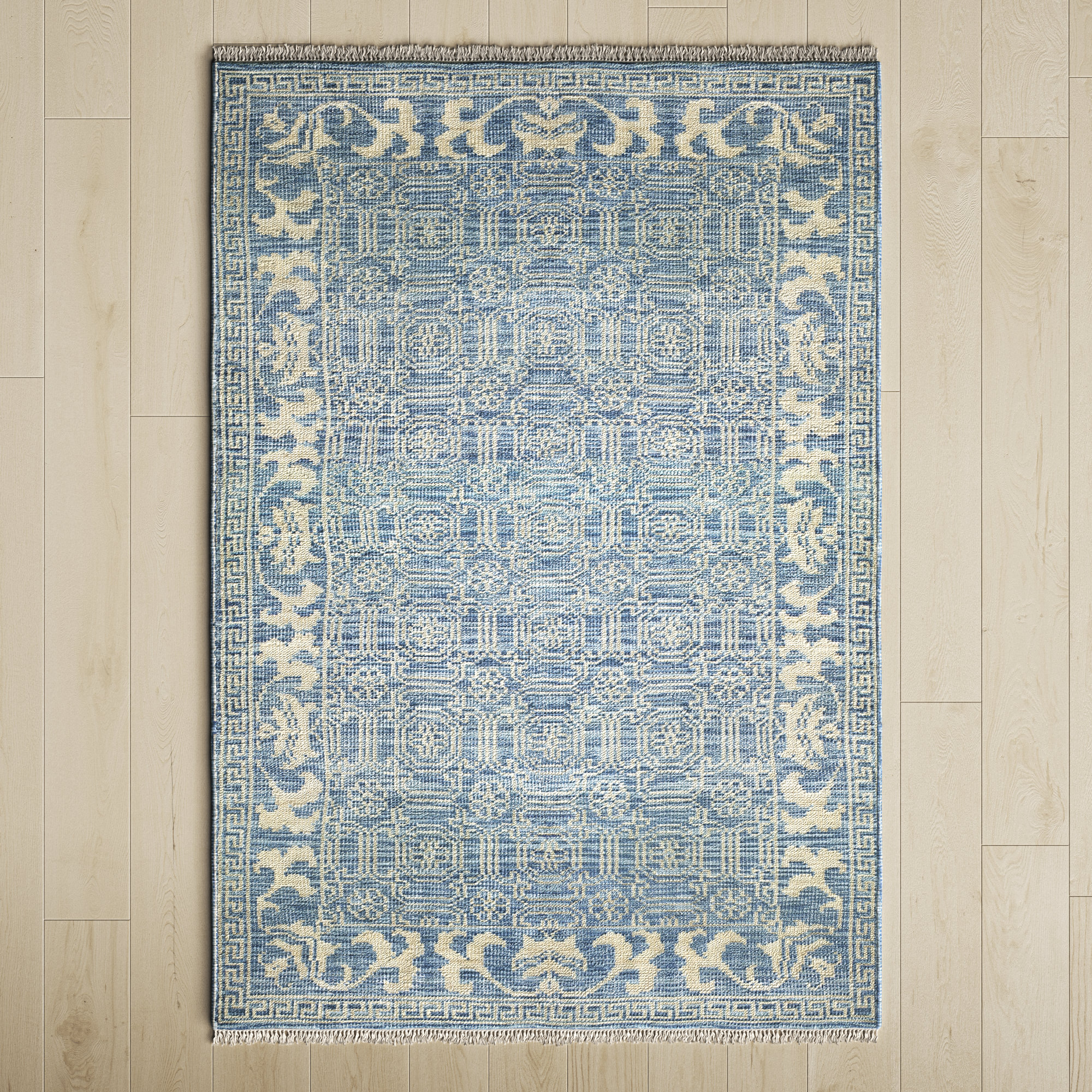 Addie Geometric Hand Knotted Wool Denim/Cream Area Rug