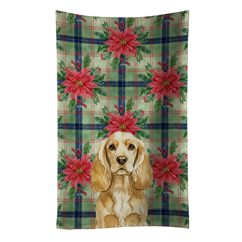 Buff Cocker Spaniel Christmas PoinsettIas Kitchen Towel, Brown Buff Cocker Spaniel