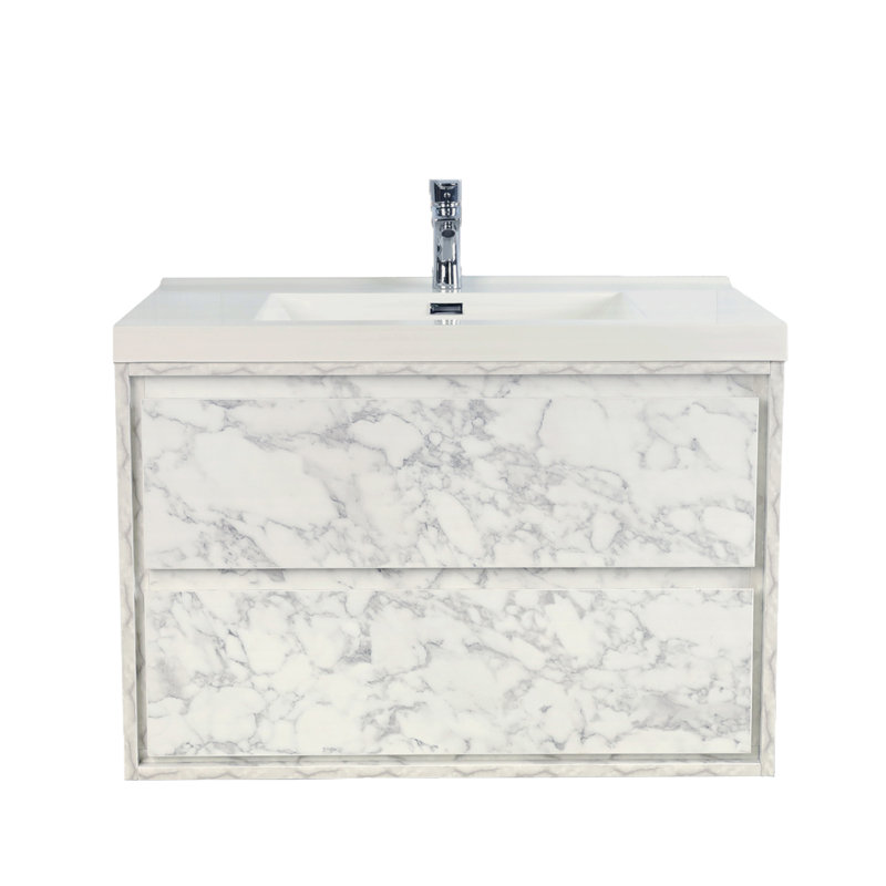 Wittig 36" Wall-Mounted Single Bathroom Vanity Set, Marble White
