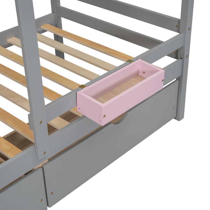 Vandenbosch Twin over Twin 2 Drawer Standard Bunk Bed by Harper Orchard, Gray