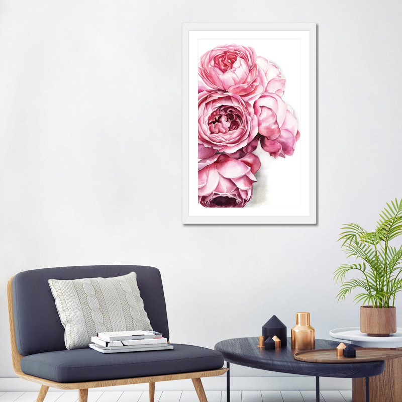 Pivoine par Kira Balan - reproduction d'art, Blanc, H 32 po x l 24 po x P 1 po, Papier encadré blanc