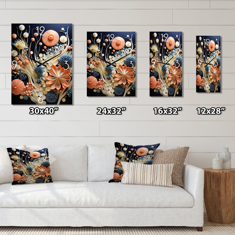 Horloge murale Coral Flowers - Abstract Botanicals, Grand