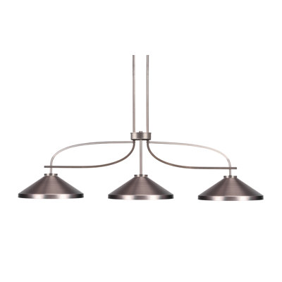 Monterey 3 Light Bar Shown In Graphite & Painted Distressed Wood-look Metal Finish With 14" Graphite Cone Metal Shades