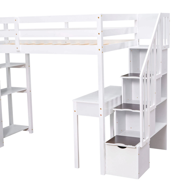 Lit mezzanine simple avec tiroirs et tiroirs de rangement, lit mezzanine en bois avec tablettes