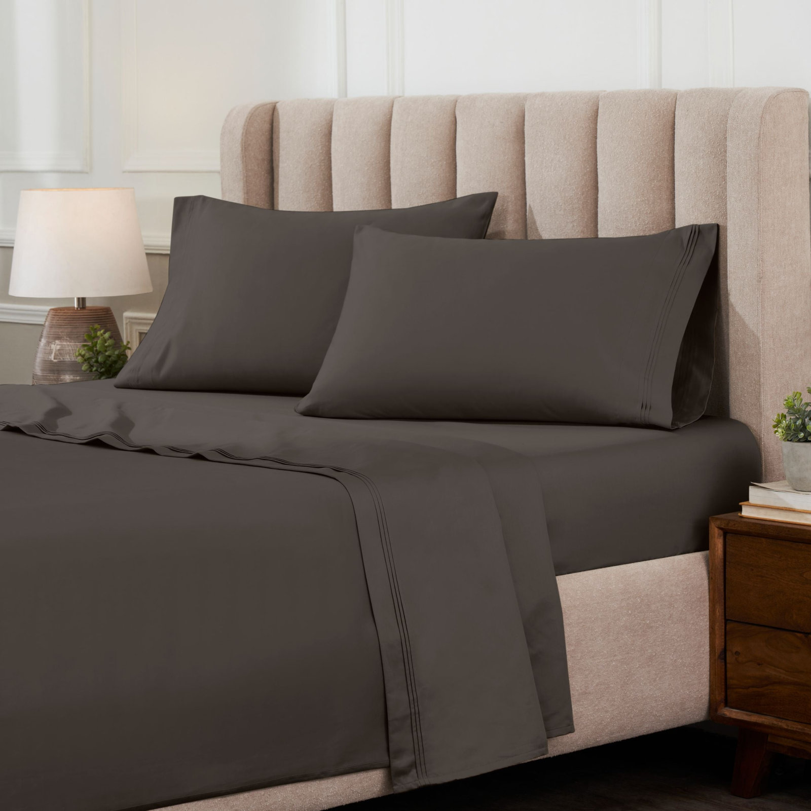 Cotton Sheet Set, King Sheet Set with 2 Pillowcases, Charcoal