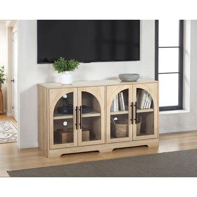 Console 1 pièce Poignées en métal au fini naturel avec tablettes réglables de style rustique