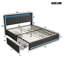 Storage Bed With 4 Drawers, USB Ports & LED Lights, Linen Upholstered Wingback Bed Frame, Grey & Beige-2147032494-2144577762