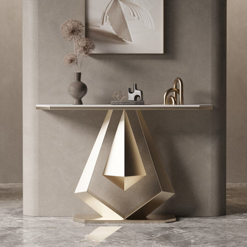 Console de style français en pierre frittée, Doré, H 31,5 po x l 59 po x P 11,8 po