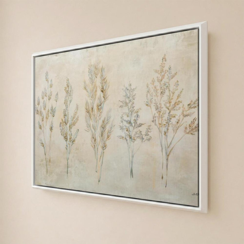Whispering Grasses I par Julia Purinton - Impression sur toile, H 18 po x l 24 po, Cadre flottant biseauté, Blanc