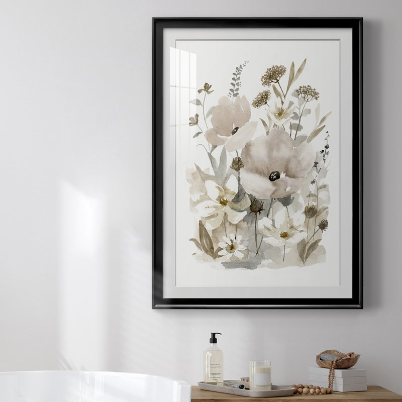 Nature neutre II - Tableau sous verre acrylique avec passe-partout, grand format, pour salon, H 36,5 po x l 26,5 po, Noir