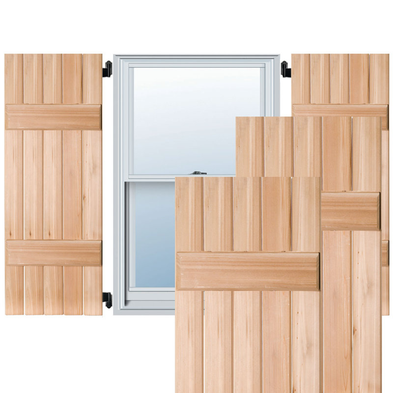 Volet d'extérieur à cinq planches (2 lattes) en bois véritable acajou Sapele (par paire), H 44 po x l 18 po x P 1,38 po, Brut