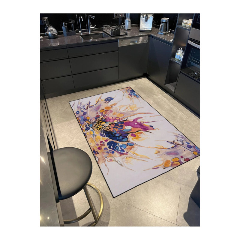 Tapis décoratif crème moderne et tapis lavable, Tapis de couloir 2 pi 6 po x 6 pi 7 po