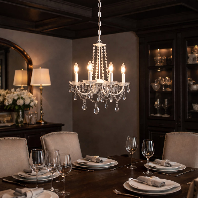 Elinka 4 - Light 16 inch Dimmable Classic / Traditional Crystal Chandelier for Dining Living Rooms Bedrooms Foyers Kitchen Islands