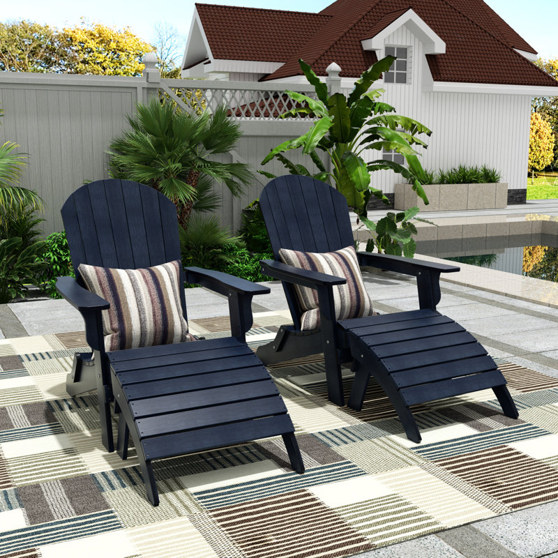 Chaise Adirondack pliante en plastique avec repose-pieds Arrlo, Marine