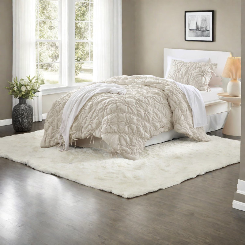 Ensembles de literie simple à motif floral ivoire, édredon en microfibre, chic décontracté pour une maison confortable