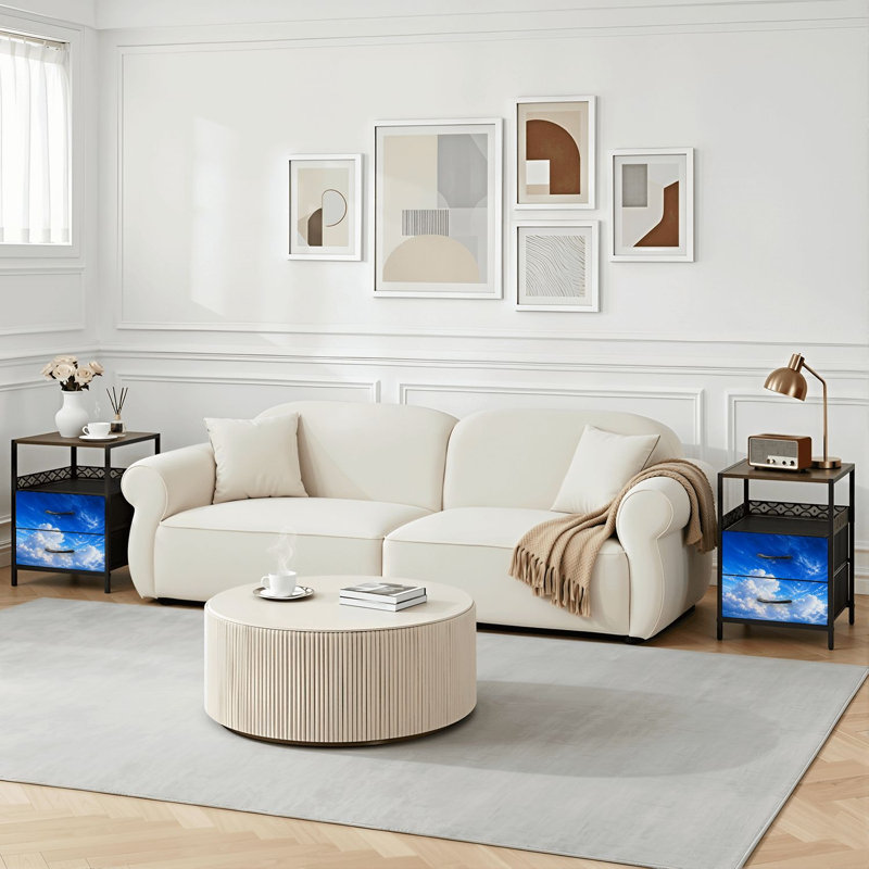 Table de chevet 2 tiroirs avec station de charge, table de chevet avec ports USB et amp; Table de chevet noire Outlets avec tablette Fluffy Against Blue Sky