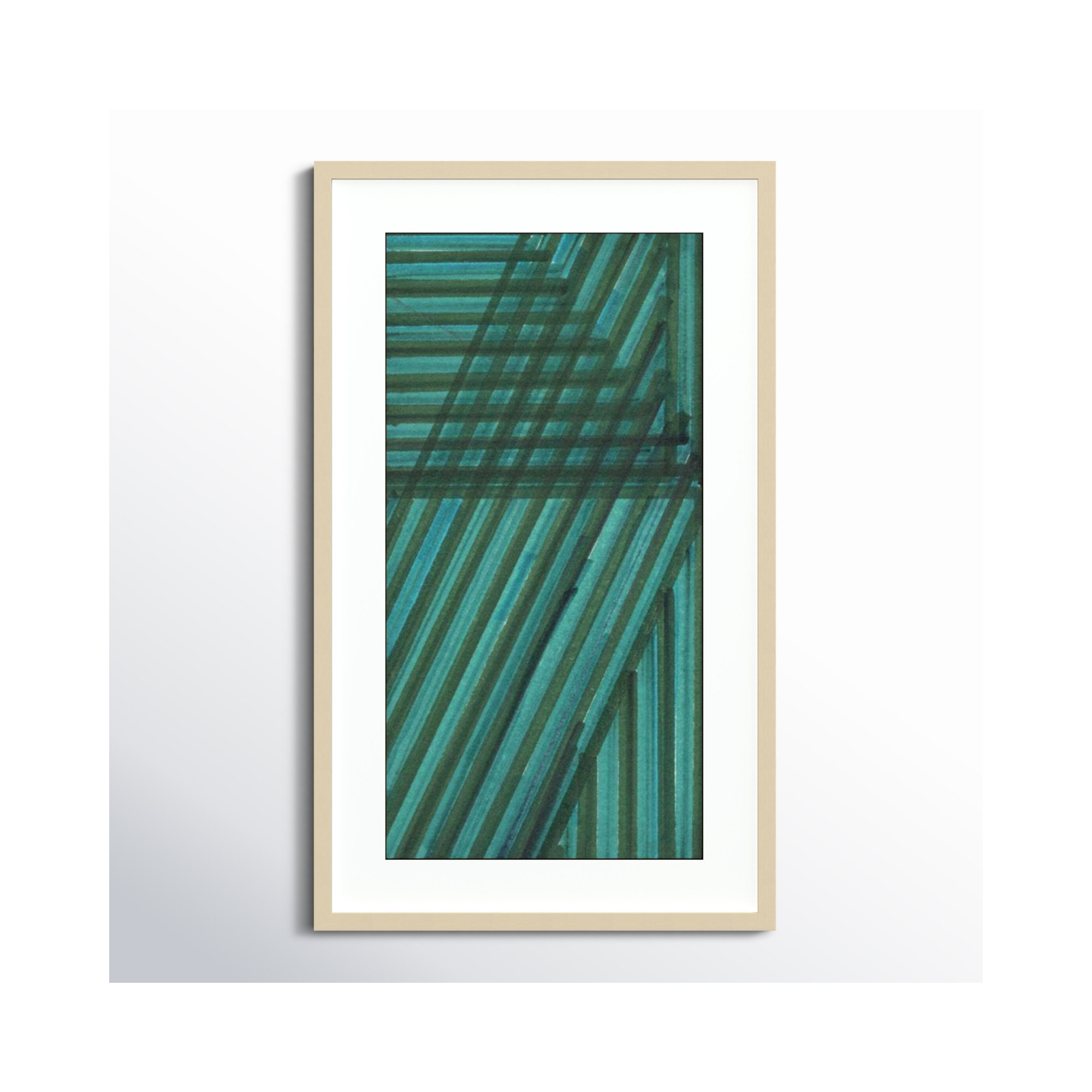 Line Study Blue by Charles Mcmullen, Brown Framed Paper, 25.12" H x 15.12" W x 0.88" D