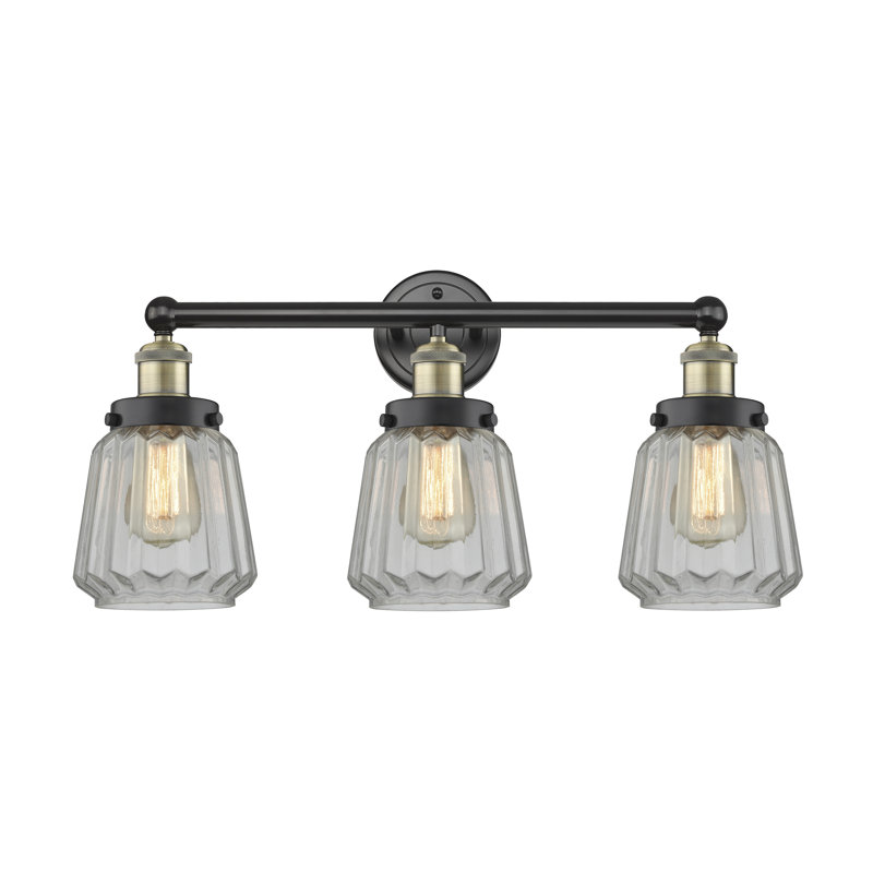 Éclairage pour meuble-lavabo à 3 lumières Aretzy, Transparent, Laiton antique noir