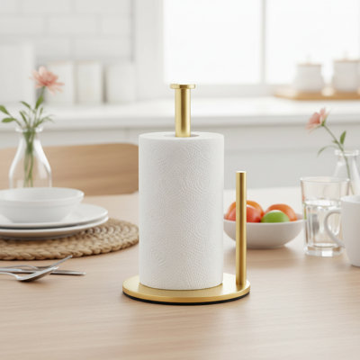 Gold Stainless Steel Countertop Paper Towel Holder for Kitchen and Bathroom Organization